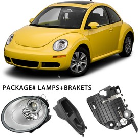 TUSDAR Chrome Headlights Assembly for VW Volkswagen 2006-2010 Beetle 2-Door Convertible Hatchback without Halogen High/Low Beam Projector Headlamps Driver Side Headlights VW2519109 VW2518109