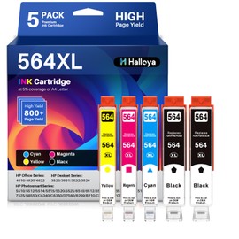 564XL Compatible Ink Cartridge Replacement for HP 564 XL 564XL High Yield 5 Combo Pack (2Black/1C/1/M/1Y) for DeskJet 3520 3522 Photosmart 7520 6520 5520 7525 5514 7510 OfficeJet 4620 Printers