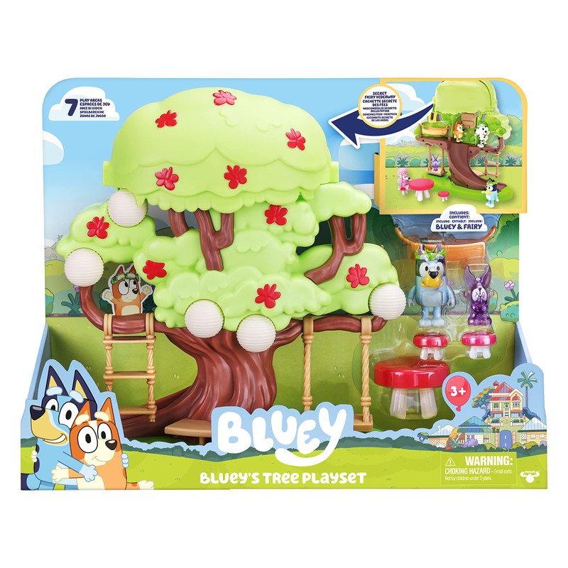 Bluey 2-Sided Treehouse Playset, 11”, Action-Packed Tree Toys Set with