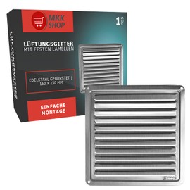 MKK Slats Stainless Steel Ventilation Grille 150 x 150 mm Weather Protection Supply Exhaust Slit Grille Hood Garage Kitchen Bathroom Wall Air Hood Ventilation Ventilation Ventilation