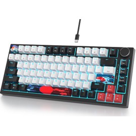 Fogruaden Wired 75% Percent Mechanical Keyboard, Hot Swappable, Red Switch, TKL Mechanical Keyboard, Gasket Mount, RGB Backlit NKRO Compact Gaming Keyboard with Volume Knob(Blackwhite)