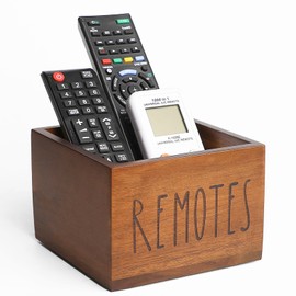 LBEMEY Acacia Wood Remote Control Holder, TV Remote Holder, Remote Organizer for Table,Home,Living room, bedroom for Wooden Remote Box (Brown, M,for 3+ Remote Controls)