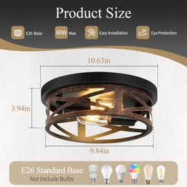 SKEJAO Flush Mount Ceiling Light Fixture,Vintage Metal Black 2-Light Hallway Light Fixtures Ceiling,Rustic Retro Light Fixtures Ceiling Mount for Farmhouse,Kitchen,Hall (2 Pack)