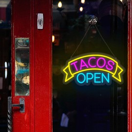Tacos Neon Open Sign For Business(16.45"L x 9"W),Outdoor Neon Open Signs For Wall Decor,Neon Business Signs Suitable for Restaurant Christmas Gift Art - Powered by USB with ON/OFF Switch