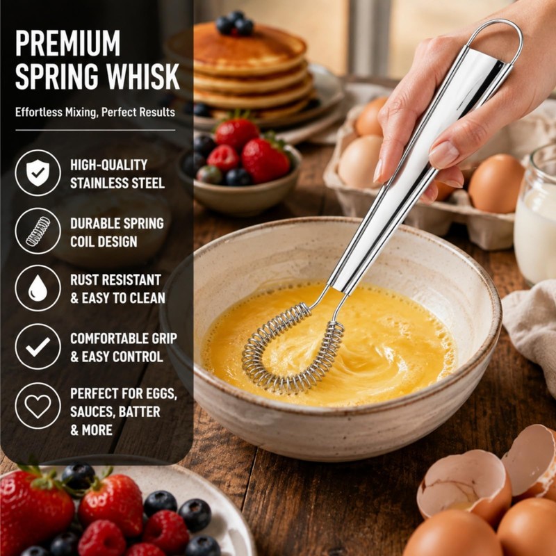 Stainless Steel Mini Spring Hand Whisk for Milk Froth, Eggs,
