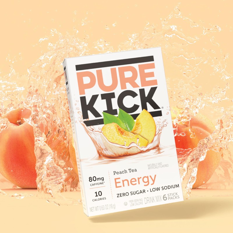 PURE KICK Energy Singles To Go Drink Mix, Peach Tea,