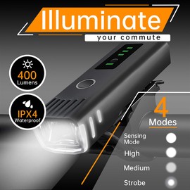 Bike Lights for Night Riding,400 Lumen Bicycle Light Front and Back,Light Sensor,4 Modes Bright LED Light for Bike USB-C Rechargeable Bike Light for Commute Road Riding (Bike Light)