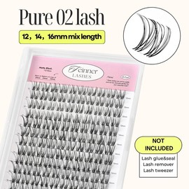 Feinner DIY Lash Cluster Kit Invisible Band Long Lasting Waterproof Bond Seal Remover Natural Eyelashes Cosmetic Makeup Salon Outdoorfun:_Only lash Pure 02 (12-16mm)