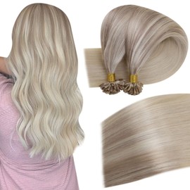 Easyouth U Tip Hair Extensions Human Hair Pre Bonded Hair Extensions Ombre Ash Blonde to Light Blonde Mixed Platinum Blonde Utips Human Hair Extensions Hot Fusion 50g 18inch