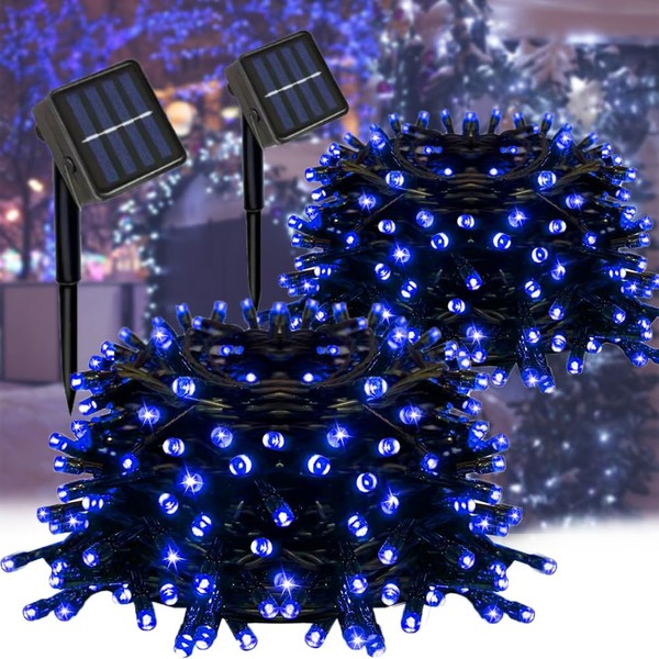 Taoushuleng 2 Pack Solar String Blue Lights Outdoor, Total 200