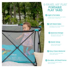 Regalo Safety My Play Portable Baby Play Yard & Playpen, 6-Panel Indoor & Outdoor Playpen with Mesh Sides, Foldable, Washable Fabric, 48-Inch, Aqua, Tested & Safe, American Designed & Family Owned