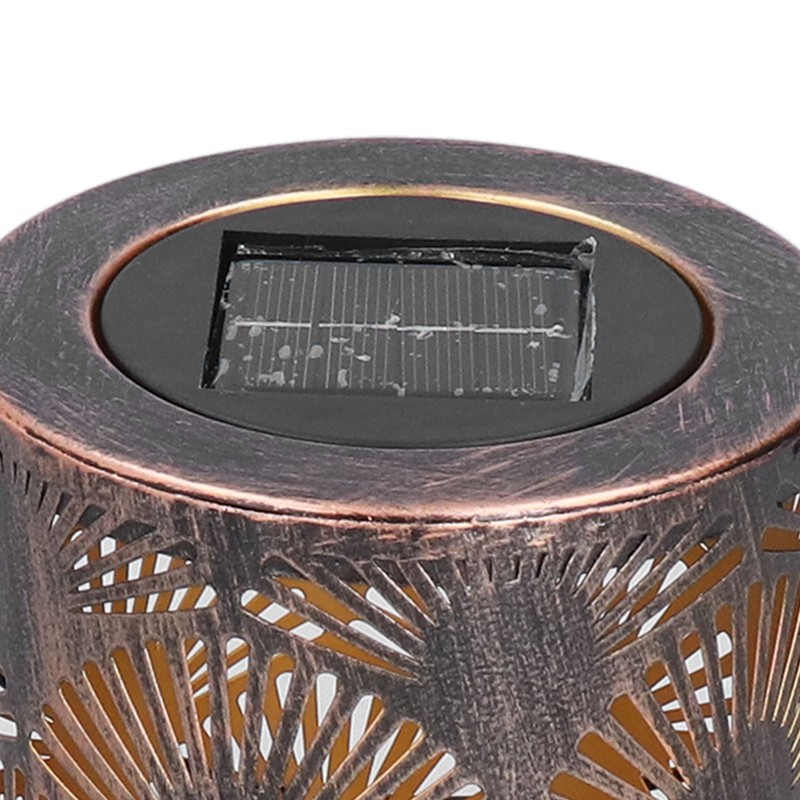 LED Solar Lantern Retro Iron Hollow Portable Warm Light Outdoor