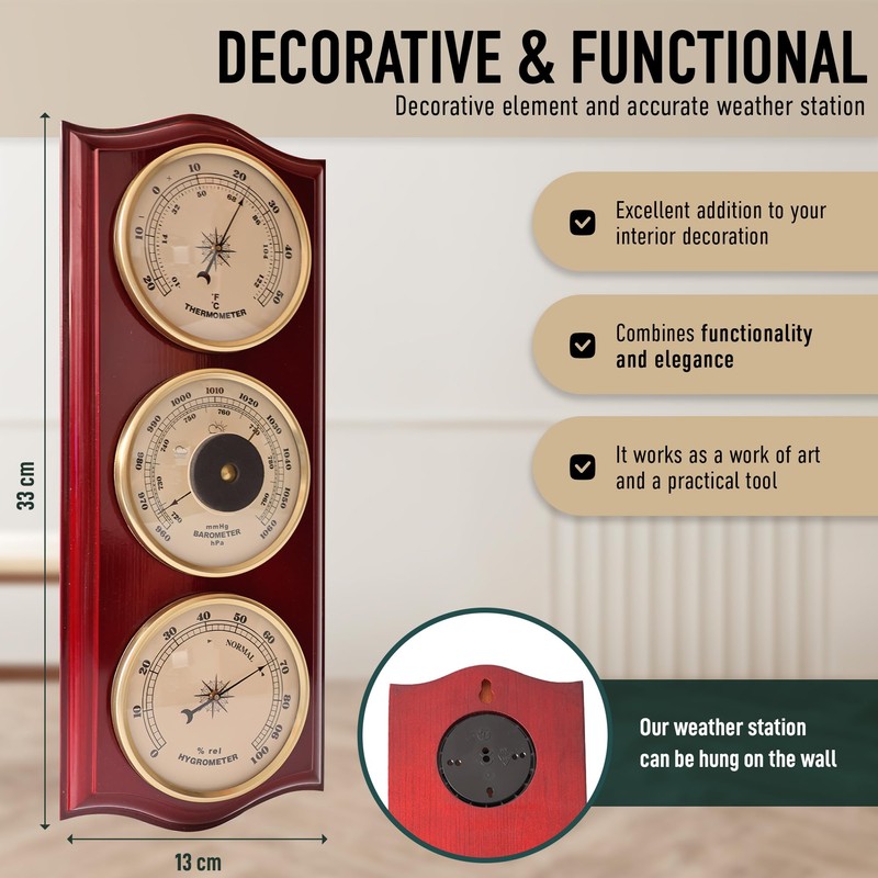 Classic Analog Weather Station-Home Barometers-Indoor Barometer-Barometer Hygrometer Thermometer-Traditional Weather Indicators-Home
