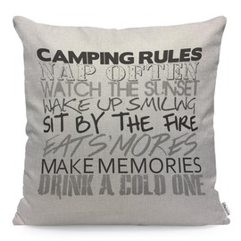 WONDERTIFY Camping Rules Cushion Cover Nap Often Drink A Cool One Pillowcases for Men Women, Pillow Cover Living Room Farmhouse 45X45 Cm