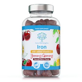 Iron Gummies with Added Vitamin C - 150 Natural Cherry Flavour Chewable Yummy Gummies - 5 Month Supply - efficient Absorption and gentler Digestion Formula - Made in The UK