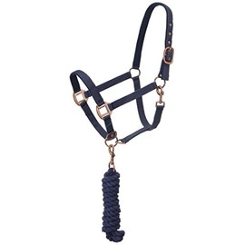 Tough 1 Neoprene Padded Halter with Antique Hardware Lead Set, Blue/Navy