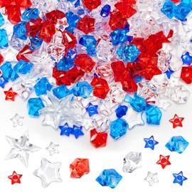 Deekin 240 Pcs Mini Patriotic Acrylic 4th of July Red White Blue Acrylic Beads for Vase Filler Ice Rocks Star Crystals Gems Table Scatter Independence Day Party Wedding Crafts Decoration Display