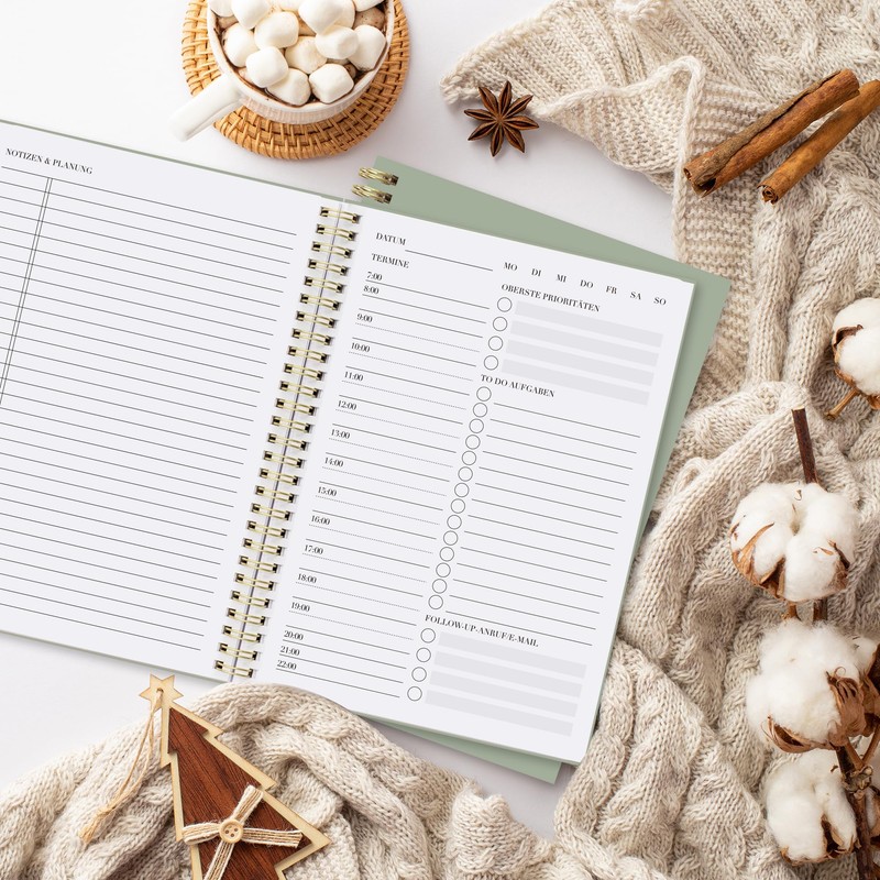 BIROYAL A5 Diary without Date - Spiralbound Daily Planner with