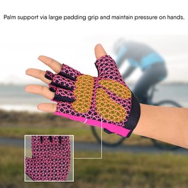 Gel Cycling Gloves Fingerless Padded Mountain Bike Bicycle Gloves Anti-slip Gym MTB Half Finger Reflective Biking Mitts Shock Absorbing Hiking Sports (Pink, S)