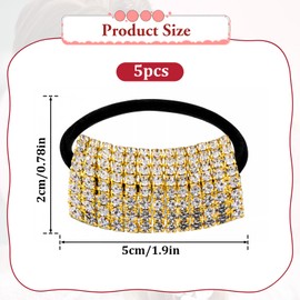 5 Pcs Rhinestone Ponytail Holder, Elastic Sparkling Crystal Rhinestone Hair Ties, Fancy Crystal Hair Ties for Women Girls (Gold Style)