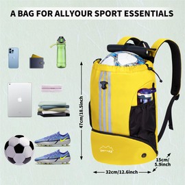 Waterproof Backpack with Drawstring Sports Backpack with Shoe Compartment Multifunctional Daypack with Dry Wet Separate for Gym Yoga Swimming Beach Dance Basketball Volleyball Football Bag