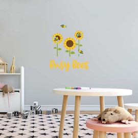 Children Busy Bees Cute Flower Wall Decal Decoration Blooming Nature Field Bee's Vinyl Wall Decal Lasts Years and Easily Removable - Size: 24 in(W) x 30 in(H)