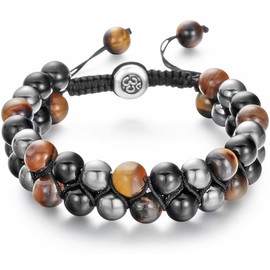 Stocking Stuffers Holiday Outfits for Women 2024 Triple Protection Bracelet for Men Tiger Eye Bracelet Hematite Bracelet Healing Bracelet Meditation Bracelet Obsidian Bracelet Thank You Gift for Him(Grey)