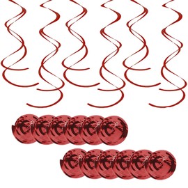12Rolls Hanging Swirl Decorations Red for Happy Birthday,Christmas Party Swirls Decorations-Red Hanging Swirls Ceiling Decorations Shiny Foil Swirls for Wedding,Baby Shower,Xmas Party Favors Supplies