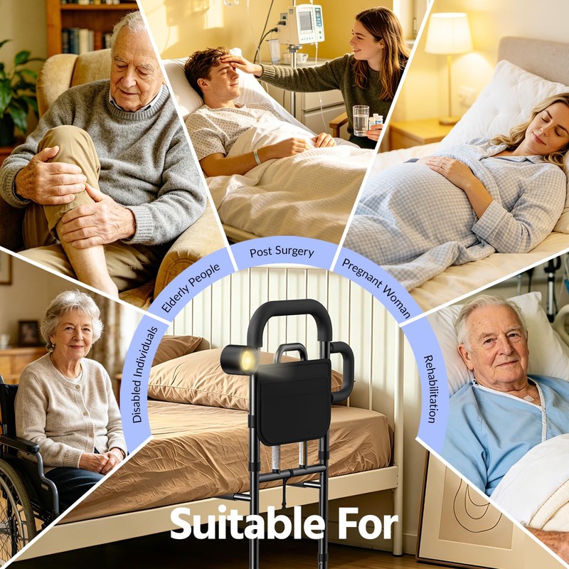 Bed Rails for Elderly Adults Safety with Remote Control Light