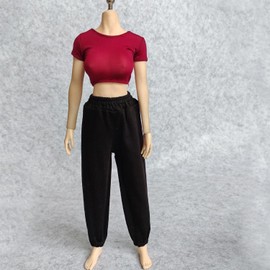 SSbeauty M 1/6 Scale Figure Doll Clothes T-Shirt + Pant Costume for 12 inch Female Action Figure Phicen/TBLeague Toy Clothes (Red+Black)