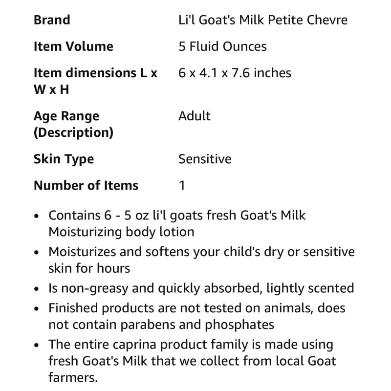 Canus Lil Goat Petite Chevre Fees Goats Milk Moisturizing Lotion