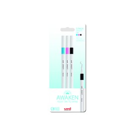 uni Emott Felt Tip Pens. Water Resistant, Non-Bleed and Fade-Proof Ink for Colouring, Art, Drawing, Writing, Journaling. Fineliner Tip Coloured Pens for Adults, Children, School Stationery. Pack of 3
