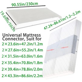 Twin to King Bed Converter, 91x 20in Cotton Breathable Extra Long Beds Bridge, 4 ABS Fixing Straps, Bed Gap Eliminator, 1.1lbs Beds Gap Filler Mattress Connector, Mattress Extender for Guests Couples