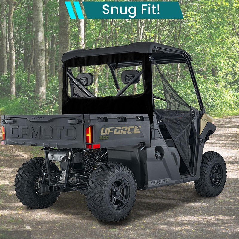 QYMOTO CFMOTO Uforce 600 Rear Windshield,UTV Cab Enclosure Water-Resistant Zipper-open