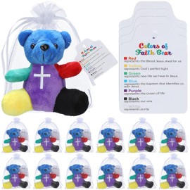 Silipull 12 Sets Color of Faith Stuffed Bears VBS Sunday School Gift for Kids 4.2'' Religious Plush Bears Adult Rainbow Mini Bear Bible Verse Bear for Baptism Party Favor Gift Box Stuffers