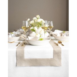 Solino Home Linen Table Runner 90 Inches Long - Natural and White 100% Pure Linen 14 x 90 Inch Table Runner for Dining, Summer - Contempo