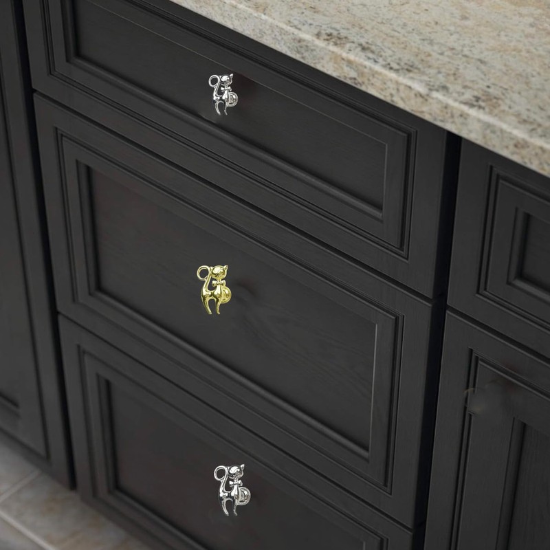 YEZILUU 2 Pack Kitty cat Cabinet knobs Bathroom Drawer knobs