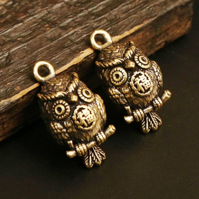 ZHIZHUO Owl Keychain, Copper Owl Figurine, Owl Key Chain, Key