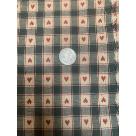 Unbranded BTHY ~   Vintage Green creme  Heart  check   Woven Cotton  fabric ~ NOS
