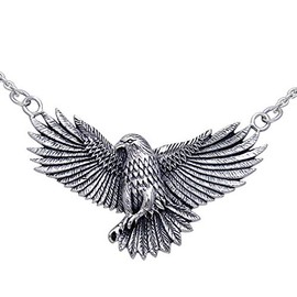 Detailed Sterling Silver Native American Indian Large Eagle Necklace 18"