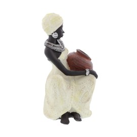 Deco 79 Polystone Woman Sitting African Sculpture with Red Water Pot, 6" x 6" x 10", Cream