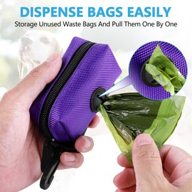 Dog Poop Bag Holder for Leash Attachment - Waste Bag Dispenser for Leash - Fits Any Dog Leash - Portable Set with 1 Hand Free Holder Metal Carrier - Durable,Purple, CA-XB-Purple