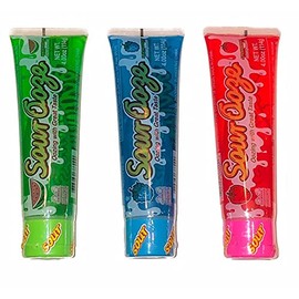 Ooze Tube Kidsmania Sour Ooze Tubes, Oozing Delicious Flavor, - 1 Watermelon, 1 Strawberry, 1 Blue Raspberry, 4oz (3 Pack)
