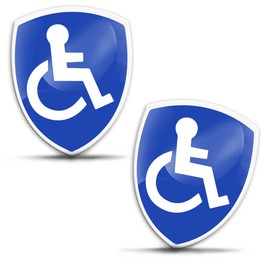 Biomar Labs 2 x Aufkleber 3D Gel Silikon Behindert Disabled Symbol Logo Rollstuhl Rollstuhlfahrer Schild Sticker Autoaufkleber Auto Motorrad Fahrrad Fenster Tür KS 120