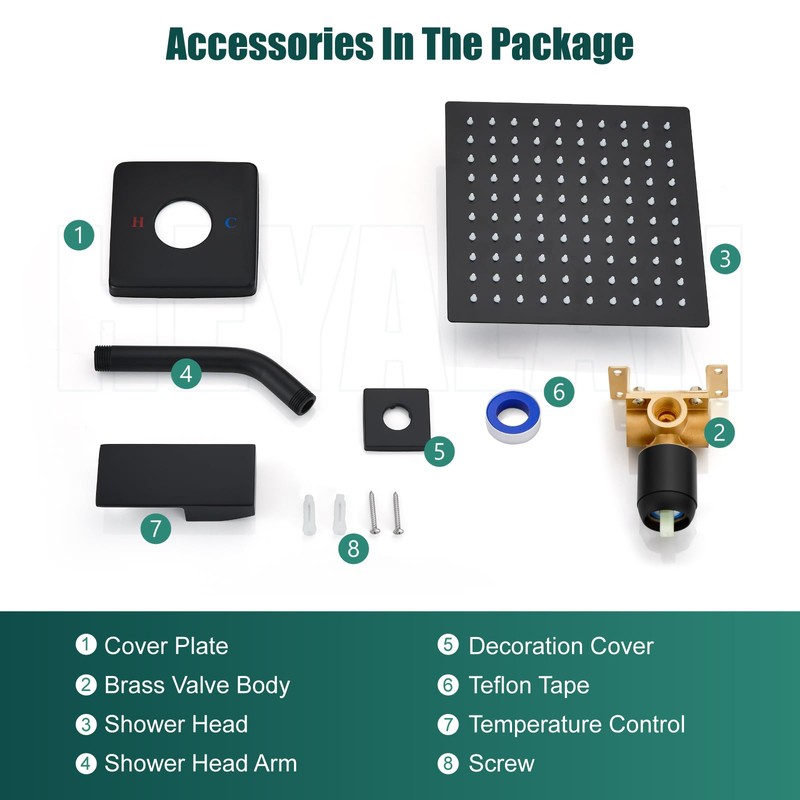 Heyalan Shower Head and Handle Set Square Shower Faucet Set