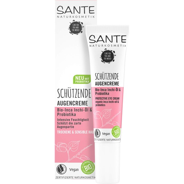 Sante Naturkosmetik Protective Eye Cream Organic Inca Inchi Oil & Probiotics, Eye Care for Sensitive Skin, Naturally Moisturises, Vegan, 15 ml