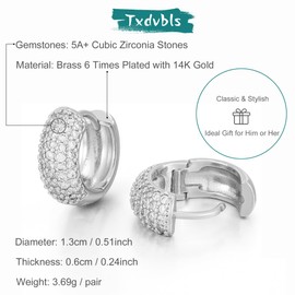 Txdvbls Silver Hoop Earrings Cubic Zirconia Cartilage Mens Huggie Earrings 14K Plated Silver Hypoallergenic Trunky Hoop Earrings Men