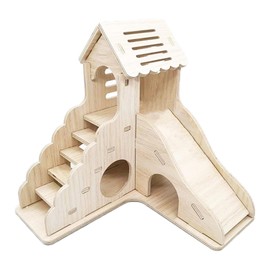Cozioz Hamster Hideout Cage Accessories - Wooden Hide Hut with Climbing Ladder and Slide for Dwarf Gerbils, Mice, Rats, and Other Small Animals