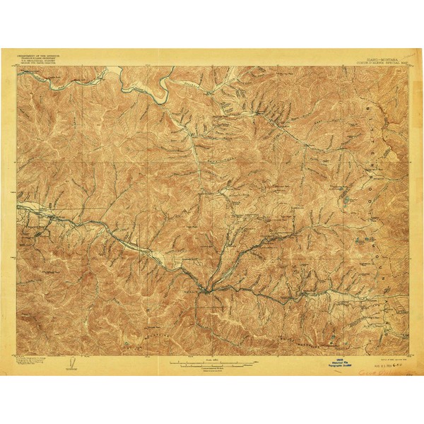YellowMaps Coeur D Alene District ID topo map, 1:62500 Scale, 15 X 15 Minute, Historical, 1906, Updated 1916, 19.9 x 25.7 in - Paper