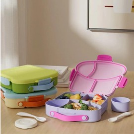 4 Compartment Lunch Box for Kids - Cute Bread Shapes Kids Lunch Box, BPA-Free PP Material, Unbreakable & Leak Proof, Easy to Clean, Ideal for School, Boys Girls (Taro Purple)